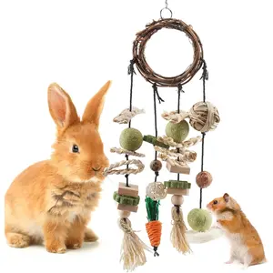 Bissap Bunny Chew Toy, Rabbits Cage Hanging Chew Toys and Treats Rattan Ring with Snacks for Guinea Pigs Chinchillas Hamsters Rats and Other Small Pets Teeth Grinding