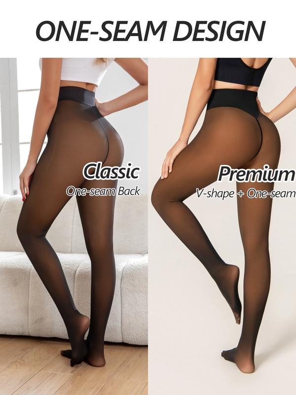OUFALI One-Seam & 4 Shades Fleece Lined Tights Women Sheer Black Fleece Pantyhose Winter Warm Thermal Fake Translucent Leggings Closed Foot