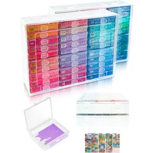 Diamond Painting Trays with Lids and Diamond Art Storage, 60PCS Diamond Art Accessories with Storage Containers, 2-in-1 Drill Storage and Line-Up Tool, 2 Packs 5D Diamond Painting Tools for Beads