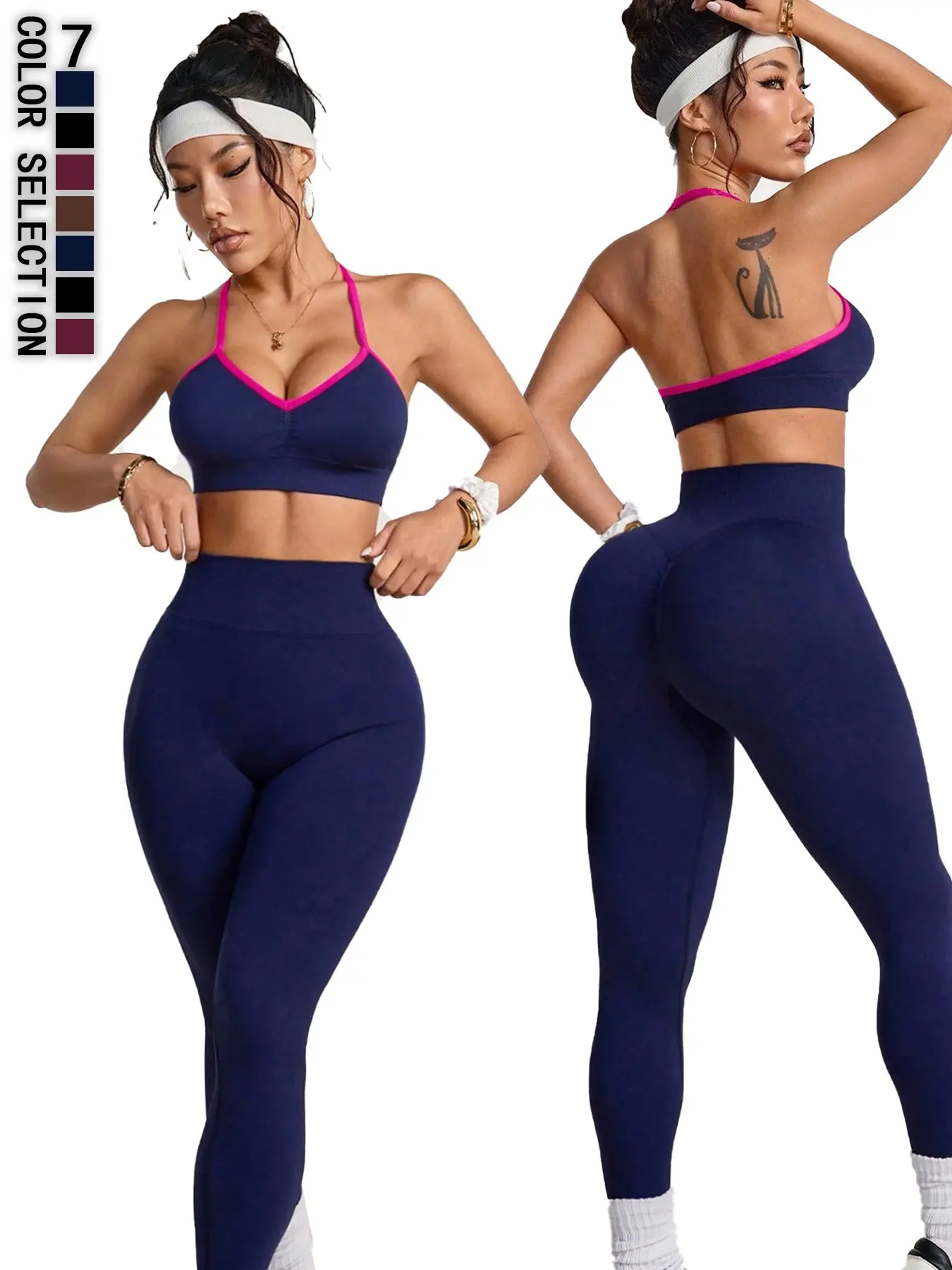 Women's High Waist Yoga Set, Seamless Knit Sports Bra Tank Top & Long Pants, Comfortable Outdoor Workout Clothes, Exercise Clothing, Sporty High Stretch, Gym Exercise Activewear, Yoga Outfit Set, All Seasons