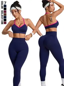 Women's High Waist Yoga Set, Seamless Knit Sports Bra Tank Top & Long Pants, Comfortable Outdoor Workout Clothes, Sporty High Stretch, Gym Exercise Activewear, Yoga Outfit Set, All Seasons