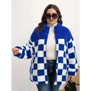 Checkered Fleece Oversized Zip Up Jacket