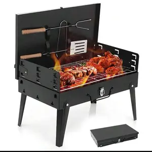 1pc Small Portable Charcoal Grill, Foldable Outdoor Grill With Barbecue Accessories, Suitable For Outdoor Cooking, Camping, Hiking, Picnicking, Tailgate Parties, And Backyard Parties