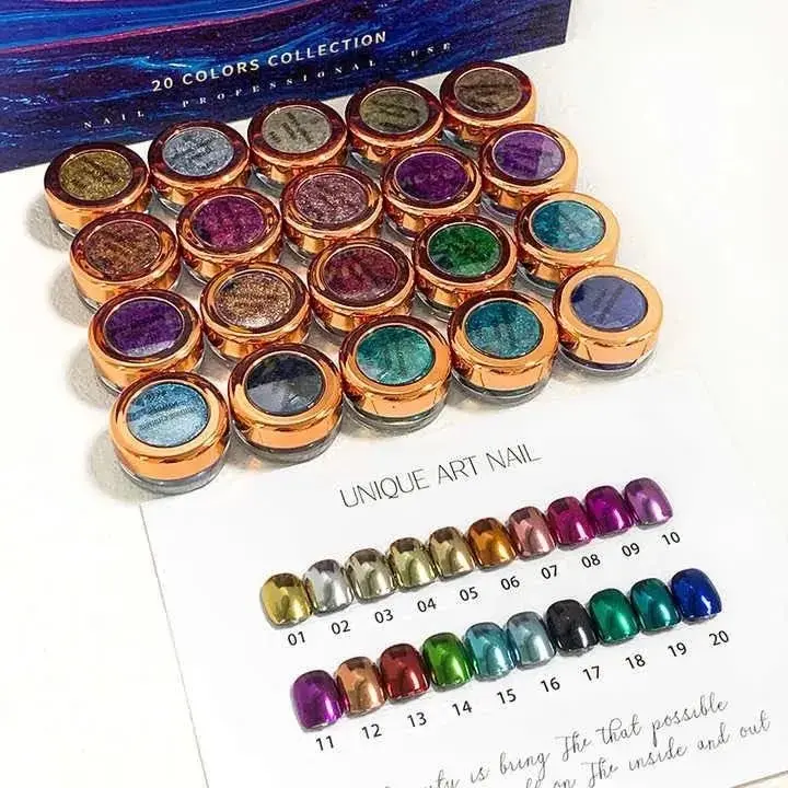 Chrome Powder Nail 20 Colors - Makeup Cosmetic with Colorful Nail Polish in Elegant Packaging