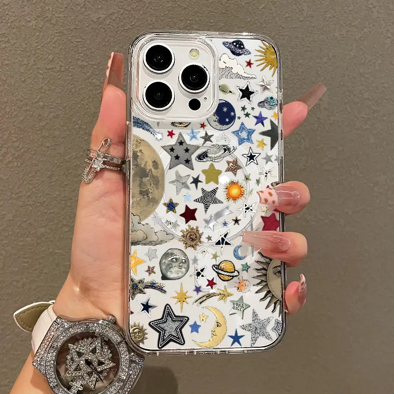 Magnetic Soft Smartphone Case for iPhone 11/12/13/14/15/16/17 Pro Max - MagSafe Compatible, Galactic Starry Night Sky Pattern, Lightweight, Anti-Scratch, Trendy Handheld Cellphone Protection for Devices