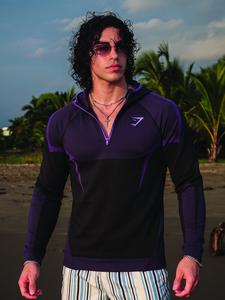 Onyx 5.0 Seamless Hoodie Black Athletic Purple Mens Heavy Duty Compression Workout Top