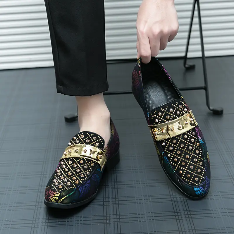 Men's Shoes - Handcrafted Studded Leather Loafers, British Aristocratic Style Flat Formal Footwear for Office, Parties & Weddings, Clean Style Loafers