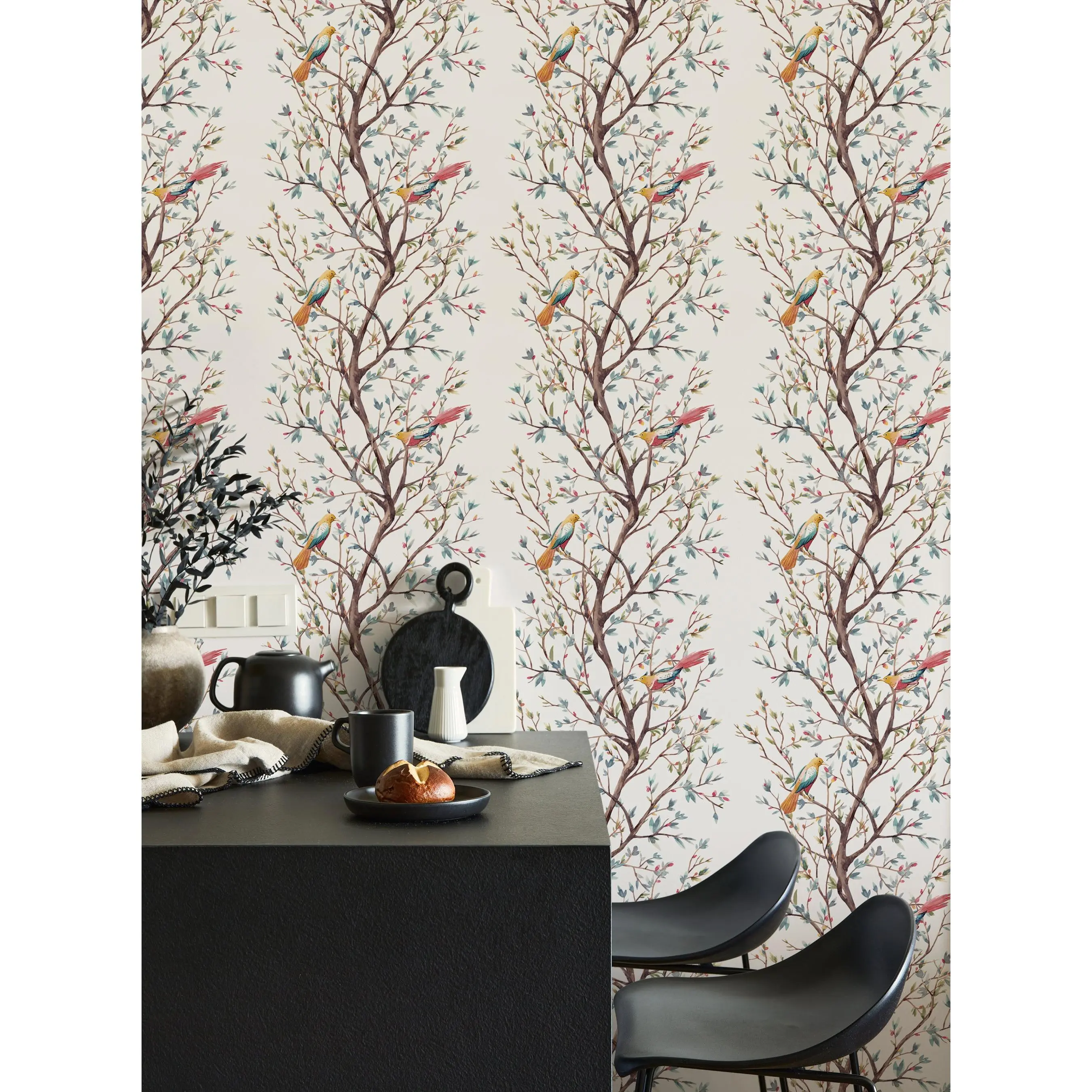 Watercolor Vines and Birds Peel and Stick Mural