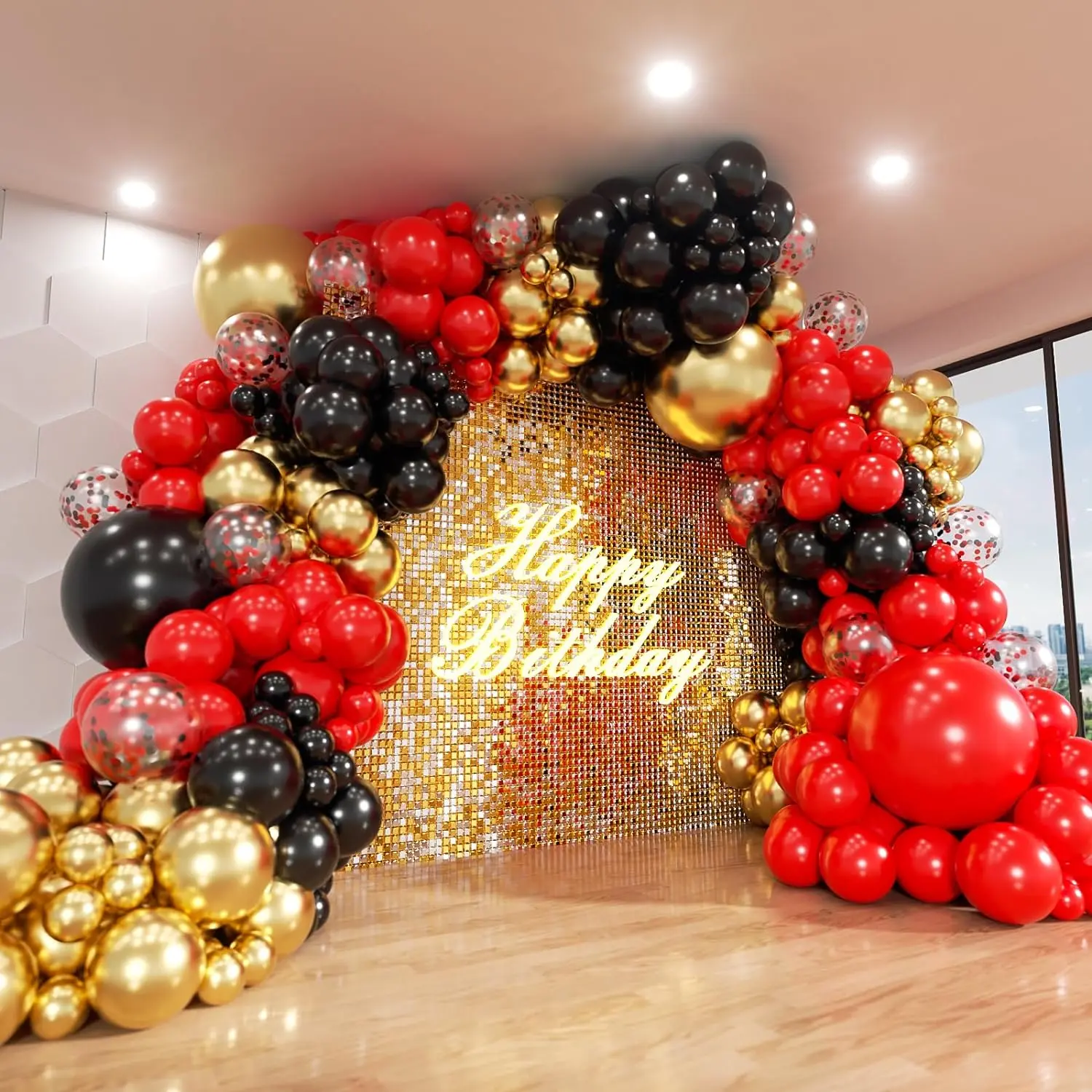 Red and Black  Balloons Arch Kit, 140 count Different Sizes inch Red Black  Balloon and Confetti Party Balloon Garland Kit for Birthday, Wedding, Graduation, Anniversary, Prom Decorations