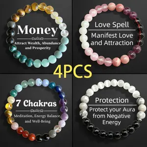 4 PCS Crystal Bracelet Set, Unisex Tiger's Eye Stone Beaded Wealth Attraction, Protection Bracelets, Grounding & Aesthetic Jewelry Accessories for Women and Men, Gift for Her, Jewelry for Banquet Party, Daily Wear