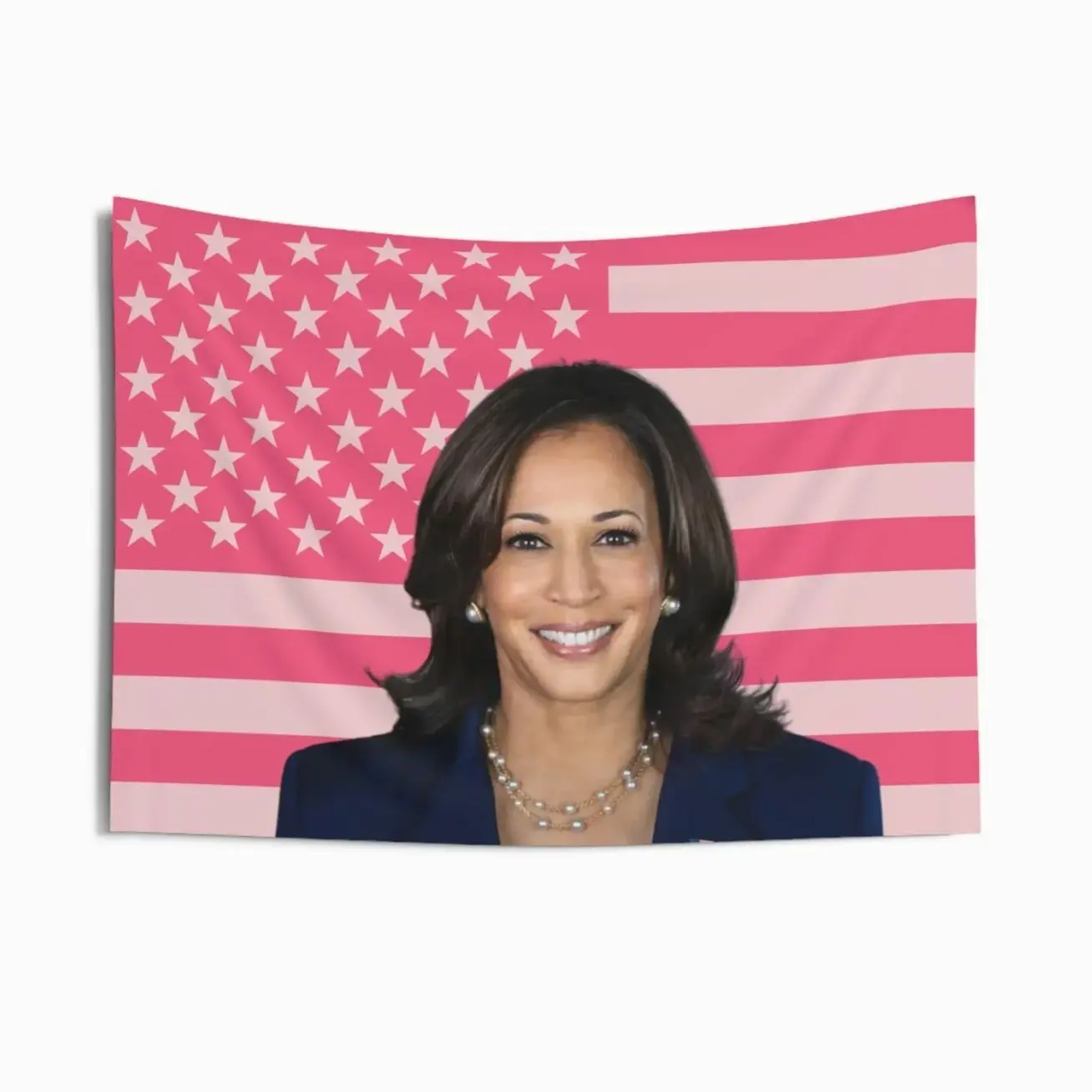 Kamala Harris Pink American Flag Tapestry, aesthetic room decor, funny room decor, Kamala Harris Merch, dorm room decor