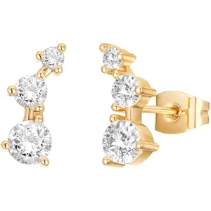 14K Gold Plated Cubic Zirconia Ear Crawler Earrings - Faux Diamond Arrow Ear Climber Fashion Earrings for Women