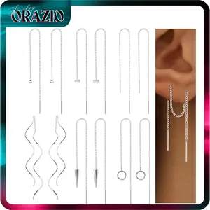 ORAZIO 6 Pairs Stainless Steel Chain Tassel Earrings for Women Lightweight Wave Threader Ball Dangle Drop Minimalist Hypoallergenic Jewelry Set