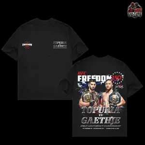 Men's Black UFC Freedom 250 T-Shirt, Topuria vs Gaethje UFC, MMA Graphic Tee, Gym Wear, Gift for Fighters, Sports Apparel Menswear