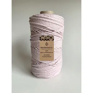 4mm 3 Ply Macrame Cord 3 Strand Twisted Cotton Craft Rope - Light Pink Fiber Art String