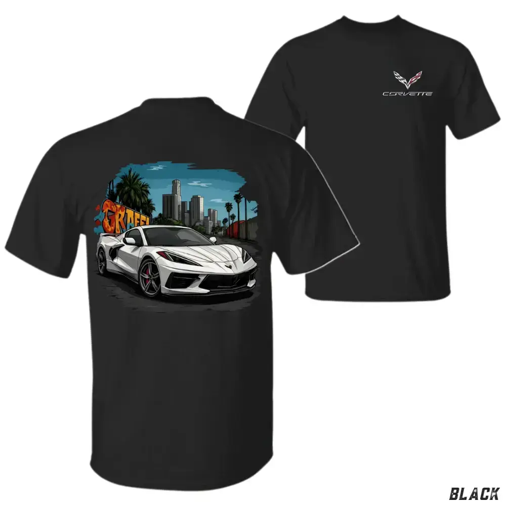 Corvette C8 T-Shirt, Chevrolet Corvette C8 Street Style Graphic Tee, Modern American Supercar Back Print Shirt, Urban Corvette Art Apparel, Gift for Corvette Lovers or Car Enthusiasts zjy08