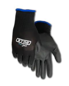 Stag Logo 638 Work Safety Gloves - Black Dipped, 13 Gauge Knit, Ultra-Light Feel, 12-Pack, for Casual Use & Outdoor Enthusiasts (Home Improvement Security Equipment)