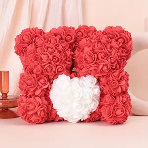 Realistic Flower Decoration, Dual Bear Heart Rose Teddy Bear Design, Perfect for Home Decor Wedding Party Valentine Mother Day Gift, Artificial Roses Bouquet