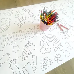 Unicorn Party Coloring Table Runner, Unicorn Birthday Coloring Page, Unicorn Giant Coloring Poster, Party Decor, Coloring Table Cloth