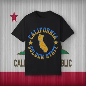 California Golden State Garment-Dyed T-shirt, Vintage Tee, Retro Shirt, Distressed Graphic, West Coast Apparel