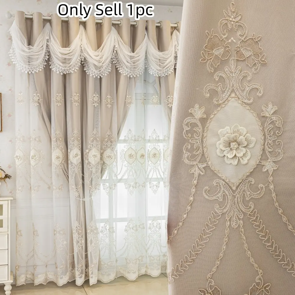 1pc double-layer blackout European light luxury window curtain with wavy valance design, suitable for livingroom, bedroom and other spaces