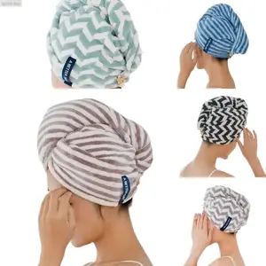 Striped Microfiber Hair Towel Wrap for Women – Fast-Drying, Soft & Highly Absorbent Hair Cap, Premium Bathroom & Shower Headscarf, Quick-Dry Hair Turban for Home, Spa, Gym, Travel, Long Hair Care Accessory