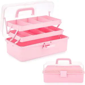 liquidation box 3-Layer Plastic Dividing Storage Box Craft Organizer and Storage with Adjustable Spacers Portable Handled Art Supply Organizer Multipurpose Home Utility Box Organizer (Pink)
