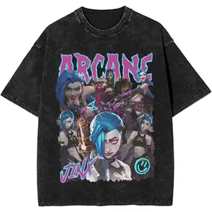 valentine shirts Jinx Arcane Outfit 3Washed T Shirt for Men Women Streetwear Hip Hop T-Shirt Summer Tees Tops Cotton