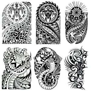 6 Men's Temporary Half-Sleeve Tattoos with Tribal Patterns, Waterproof Realistic Body Art Stickers, Fake Tattoo Stencil, Fashionable Body Decor for 3-7 Days Wear