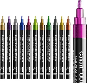 Caliart Easter Basket Essentials, Easter Basket Stuffers, 12 Colors Outline Markers Shimmer Glitter Pens, Doodling Marker Set for Adults Artists, Cool Fun Craft Drawing Art Supplies