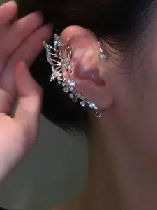 2-piece Set of Fashionable Sparkling Rhinestone Butterfly Design Earrings Without Ear Holes, Female Ear Clips, Simple and Elegant Party Vacation Earrings