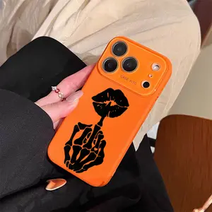 Striking Skeleton Lip Art Pattern Phone Case Large Window Liquid Silicone Material Featuring A Bold Skeleton Hand And Lip Print Graphic For Apple 17 16 15 14 13 12