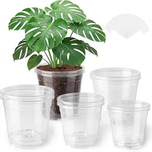 8 Pack Clear  Pots with Drainage Holes, 5/6/6.7/7.5 Inch Sturdy Transparent Plastic Planters for Indoor & Outdoor, Includes 10 Labels, Ideal for Seed Starting and Planting