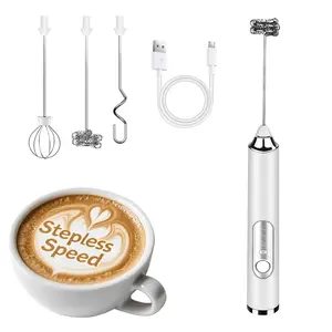 electric milk bubbler Multifunctional Mixer with 3 Mixing Heads - Stepless Speed Professional Milk Frother Egg Beater for Coffee Milk Tea Baking Rechargeable Tool for Cappuccinos and Latte