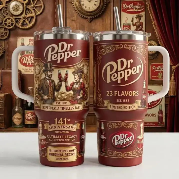 DrPepper 141st Anniversary Tumbler 40oz V4 Travel Mug Stainless Steel Insulated Cup DrPepper Soda Fan Halloween Gift for Her