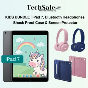 Refurbished Apple iPad 7 10.2" (Wifi) Kids Bundle: Bluetooth Headphones, Shock Proof Case, & Screen Protector (1 Year Warranty) Excellent Condition