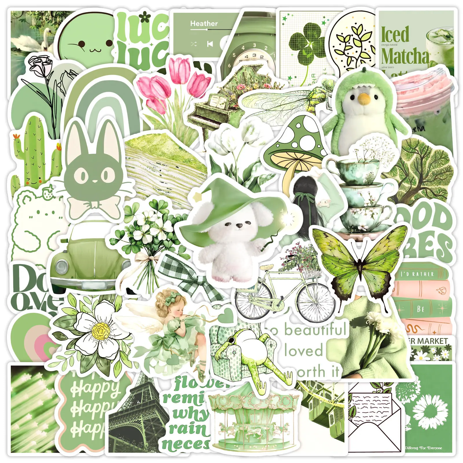 50pcs Green Girl Series Graffiti Stickers Suitable for Suitcases, Mobile Phone Cases, Cellphone Casing, Laptops, Helmets, Skateboards Waterproof Decoration DIY Creative Stickers Travel Friendly Stickers