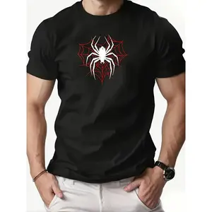 Men's Spider Pattern Graphic T-Shirt – Casual Crew Neck Tee with Slight Stretch, Regular Fit Comfort, Perfect Father’s Day Gift for Dad