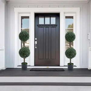 35in Artificial Boxwood Topiary Ball Tree Set of 2 Fake Decorative Plant Fake Topiary Ball Boxwood Trees Nursery Pot Included for Home  Balcony  Backyard and Garden Fruit Plastic