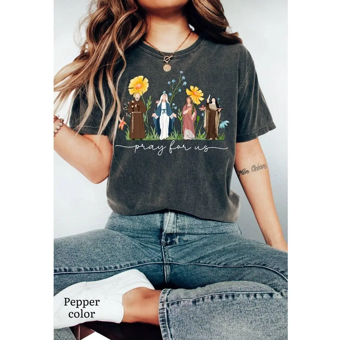Catholic Saints Shirt for women Catholic Saints Gift Catholic Tshirt Floral Women Religious Shirts Catholic Shirts All saints Day