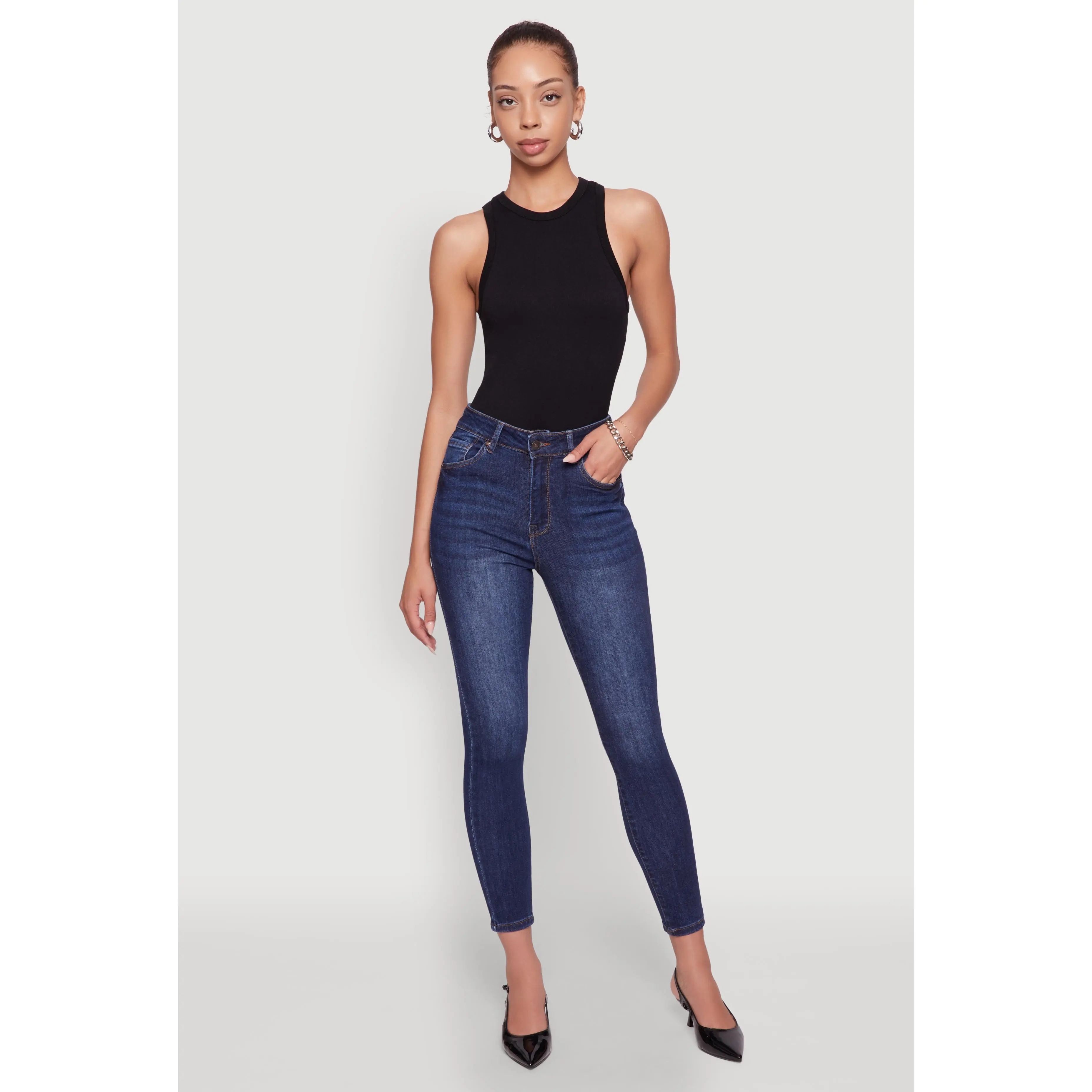 WAX High Rise Solid Cropped Skinny Jeans