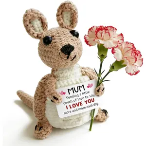 Mothers Day Anniversary Birthday Gifts for Mom from Daughter Son, Best Mum Ever Stuff for Stepmom Bonus Mummy Mother in Law, Handmade Crochet Kangaroo Plush Stuffed, Funny I Love You Moms Cute Decor