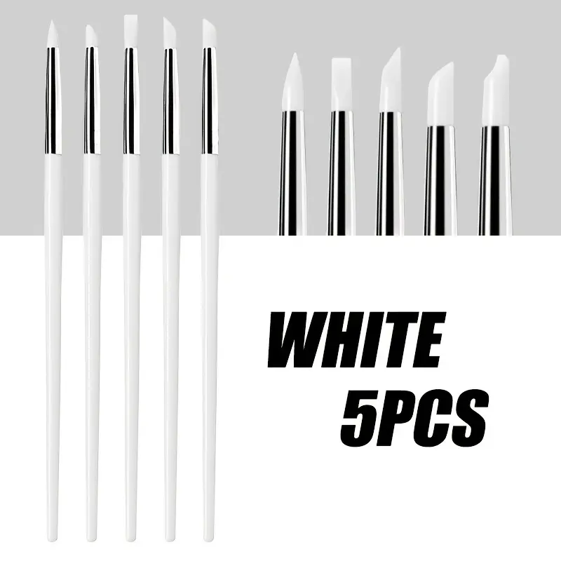 5Pcs Silicone Nail Art Brush Set – Precision Dotting Pens for 3D Flower Carving & Manicure Shaping
