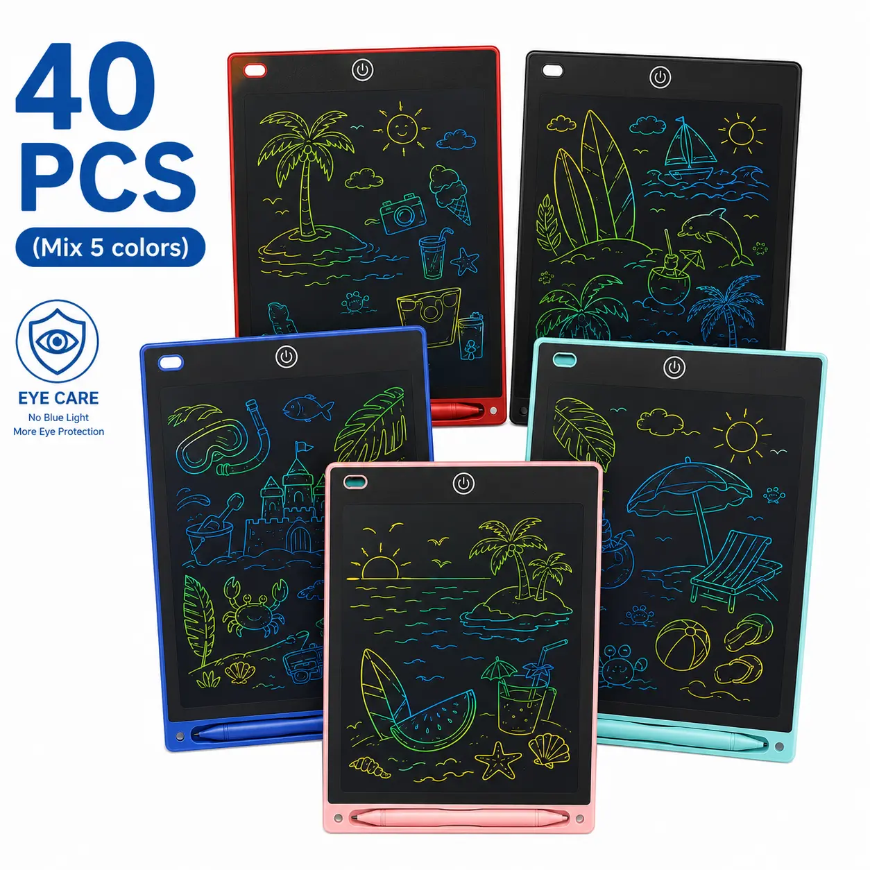 40-Piece Bulk Pack 8.5in LCD Writing Tablets - LCD Screen, Erase Button, Reusable Rainbow Doodle Devices, Educational Learning Toys for Kids, Ideal for Birthdays
