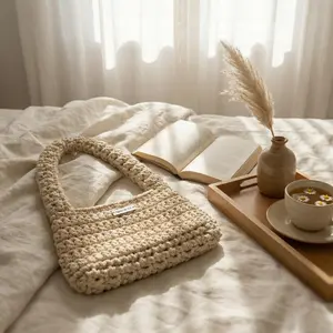 Handmade Cream Crochet Shoulder Bag