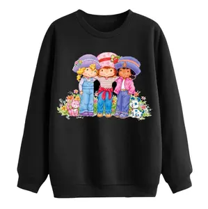 Strawberry Shortcake with Two Friends Hugging, Flanked by Two Cute Dogs Shirt, Adorable Girly Cartoon Sweatshirt