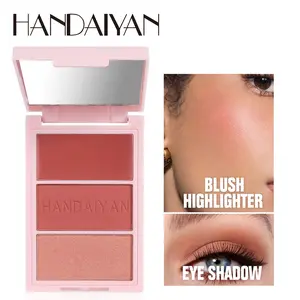 HANDAIYAN All-in-One Cream & Powder Face Palette - 3-in-1 Multi-use Blush, Eyeshadow, Lipstick & Contour Trio, Hybrid Long-wear Sculpting Kit