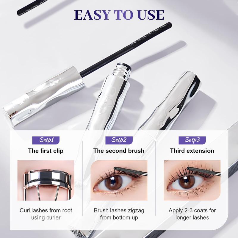 Waterproof quick-drying curling mascara - upgraded iron rod mascara, steel tube eyelash primer, long-lasting, no makeup, no clumps, no smudges, can create long, thick, three-dimensional long-lasting eyelashes.