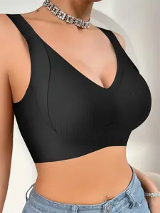 Women's Seamless Sports Bra, Comfortable Wire-Free, Adjustable Straps, Breathable V-Neck, Ideal for Running, Yoga, Gym, Casual Wear, Wireless Sports Bra