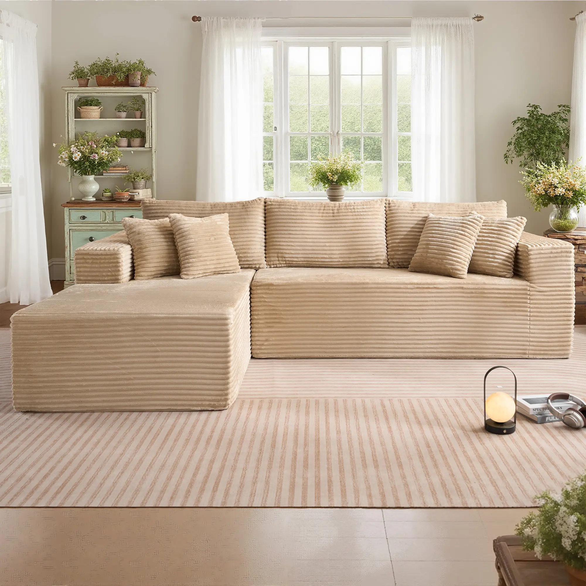 108" Beige L Shaped Sofa with Left Chaise 2